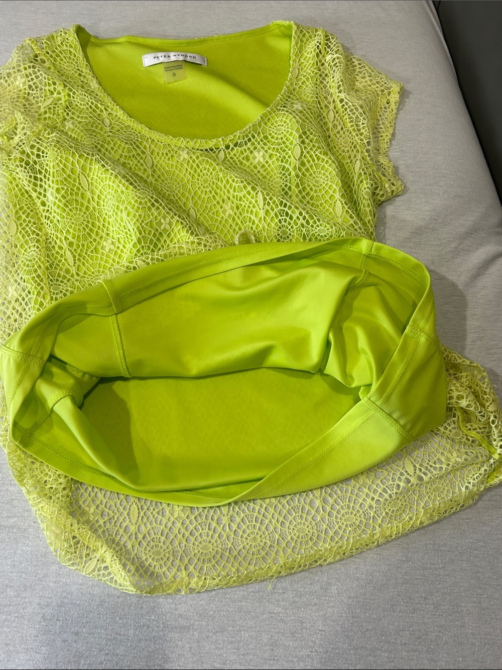 Peter Nygard Neon Yellow Lace Overlay Scoop Neck Camisole - Picture 4 of 6